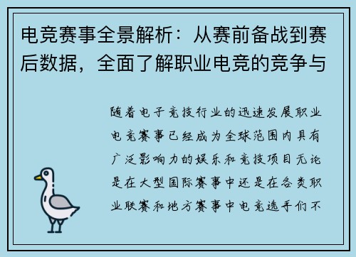 电竞赛事全景解析：从赛前备战到赛后数据，全面了解职业电竞的竞争与荣耀